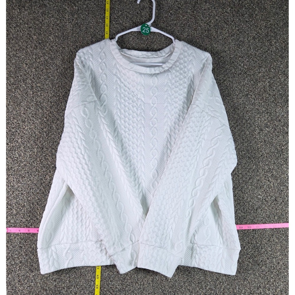 Unbranded Cable Knit Sweater Women XXL White Textured Drop Shoulder Crew Neck
